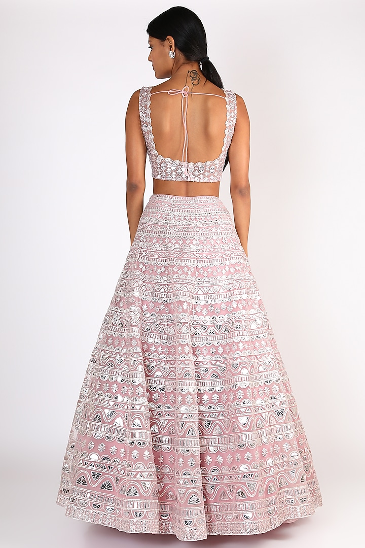 Blush Pink Mirror Embroidered Bridal Lehenga Set by Aneesh Agarwaal at Pernia's Pop Up Shop