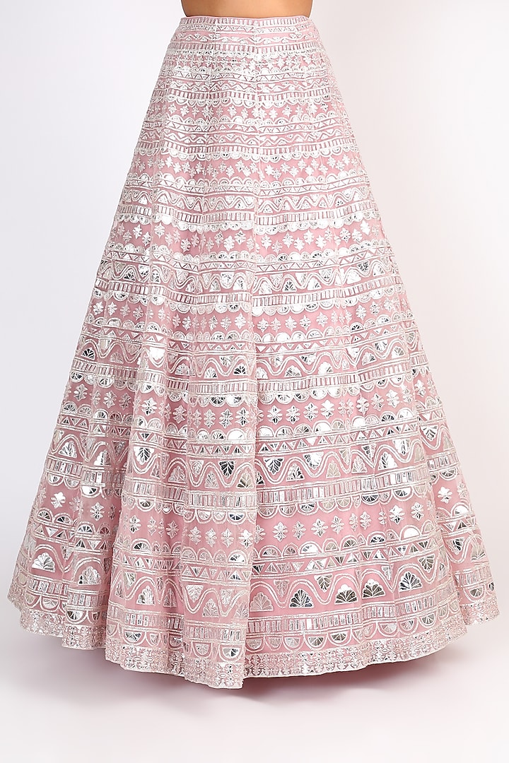 Blush Pink Mirror Embroidered Bridal Lehenga Set by Aneesh Agarwaal at Pernia's Pop Up Shop