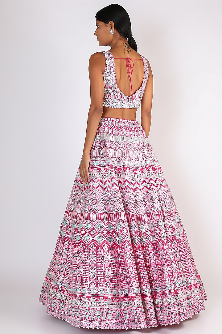 Fuchsia Embroidered Bridal Lehenga Set by Aneesh Agarwaal at Pernia's Pop Up Shop