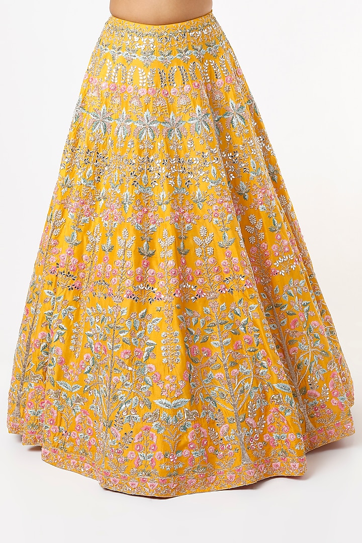 Mustard Embroidered Bridal Lehenga Set by Aneesh Agarwaal at Pernia's Pop Up Shop