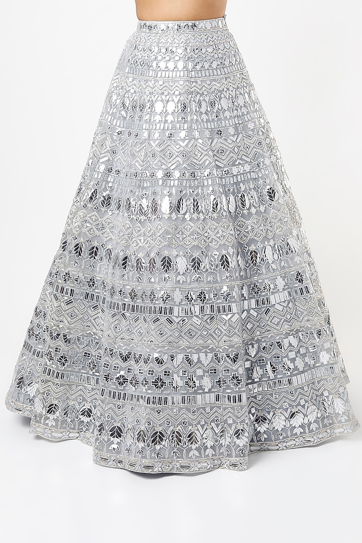 Silver Mirror Embroidered Bridal Lehenga Set by Aneesh Agarwaal at Pernia's Pop Up Shop