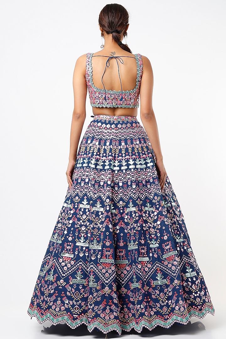 Royal Blue Embroidered Bridal Lehenga set by Aneesh Agarwaal at Pernia's Pop Up Shop