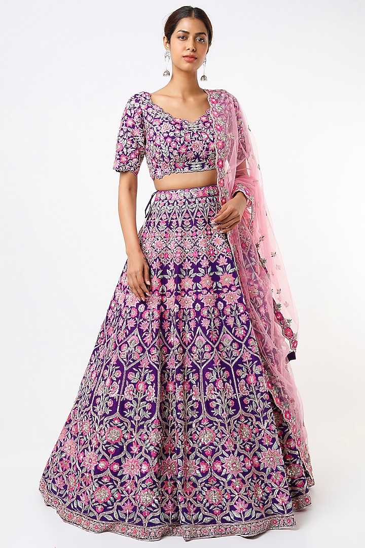 Purple Embroidered Bridal Lehenga Set by Aneesh Agarwaal at Pernia's Pop Up Shop