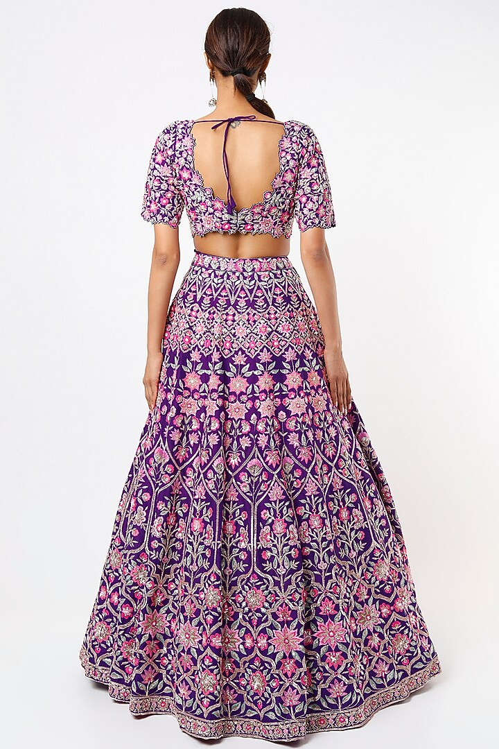 Purple Embroidered Bridal Lehenga Set by Aneesh Agarwaal at Pernia's Pop Up Shop