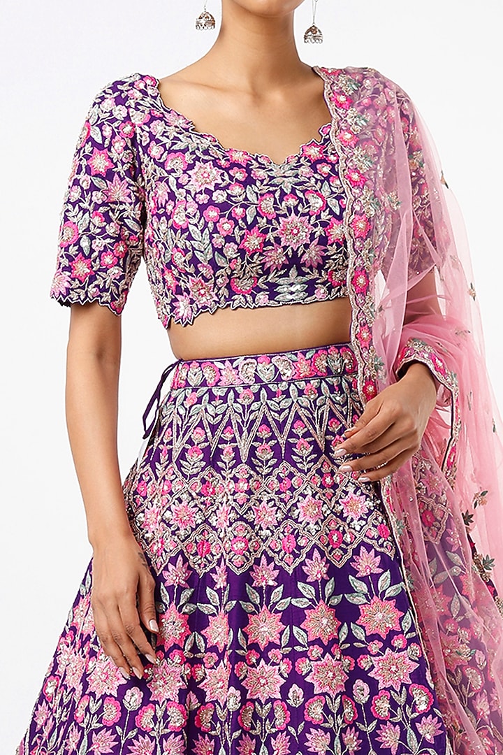 Purple Embroidered Bridal Lehenga Set by Aneesh Agarwaal at Pernia's Pop Up Shop