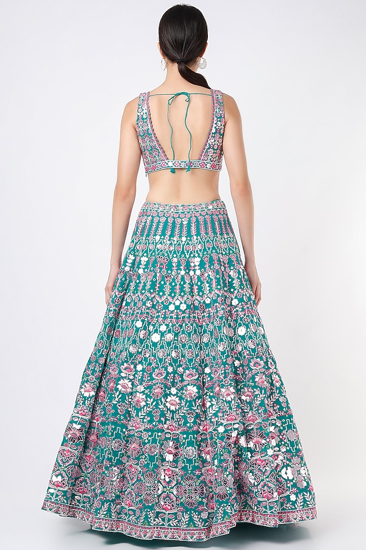 Turquoise Embroidered Wedding Lehenga Set by Aneesh Agarwaal at Pernia's Pop Up Shop