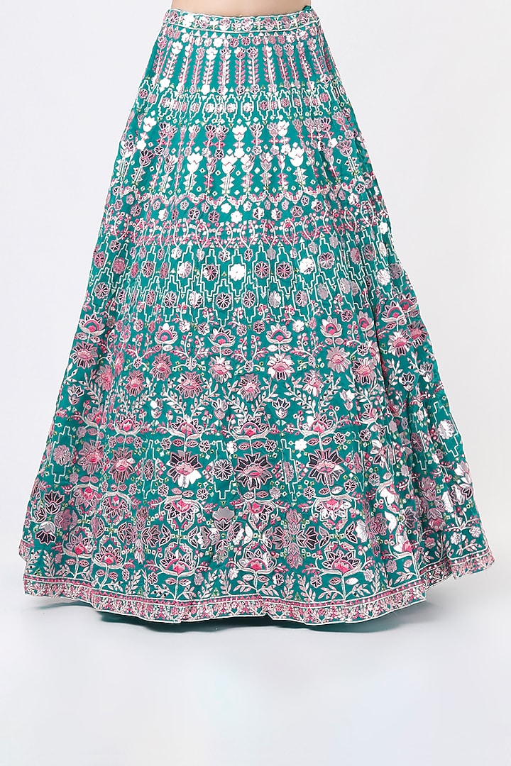 Turquoise Embroidered Wedding Lehenga Set by Aneesh Agarwaal at Pernia's Pop Up Shop