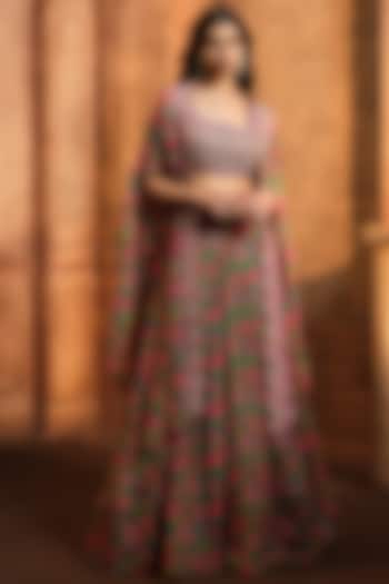 Emerald Green Chiffon Printed Cape Set by Aneesh Agarwaal PRET at Pernia's Pop Up Shop