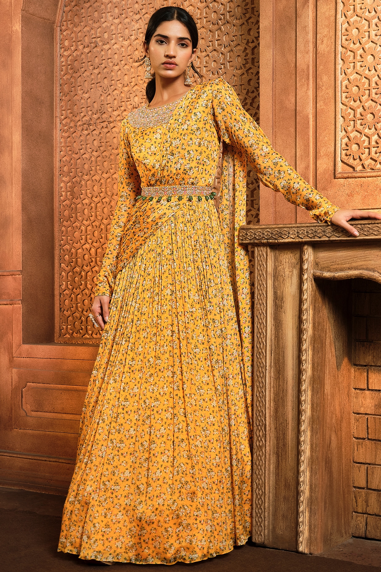 Yellow colour fashion anarkali dress