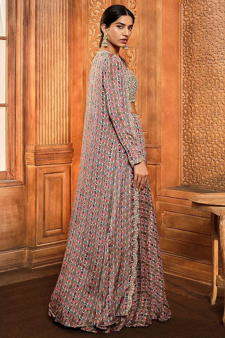 Olive Green Crepe Printed Wedding Sharara Set by Aneesh Agarwaal PRET at Pernia's Pop Up Shop