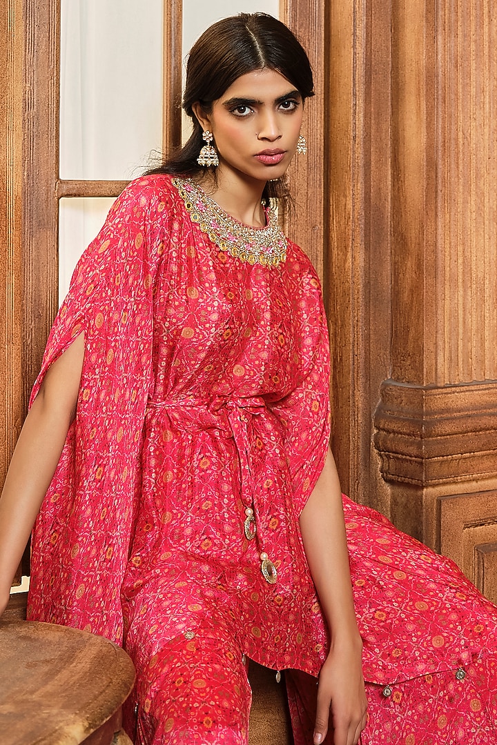 Vermilion Red Chiffon Printed Wedding Sharara Set by Aneesh Agarwaal PRET at Pernia's Pop Up Shop