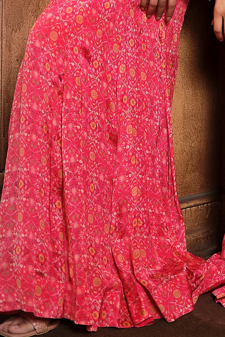 Vermilion Red Chiffon Printed Wedding Sharara Set by Aneesh Agarwaal PRET at Pernia's Pop Up Shop
