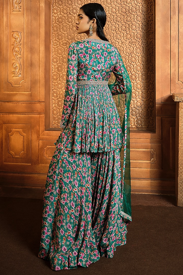 Emerald Green Chiffon Wedding Sharara Set by Aneesh Agarwaal PRET at Pernia's Pop Up Shop