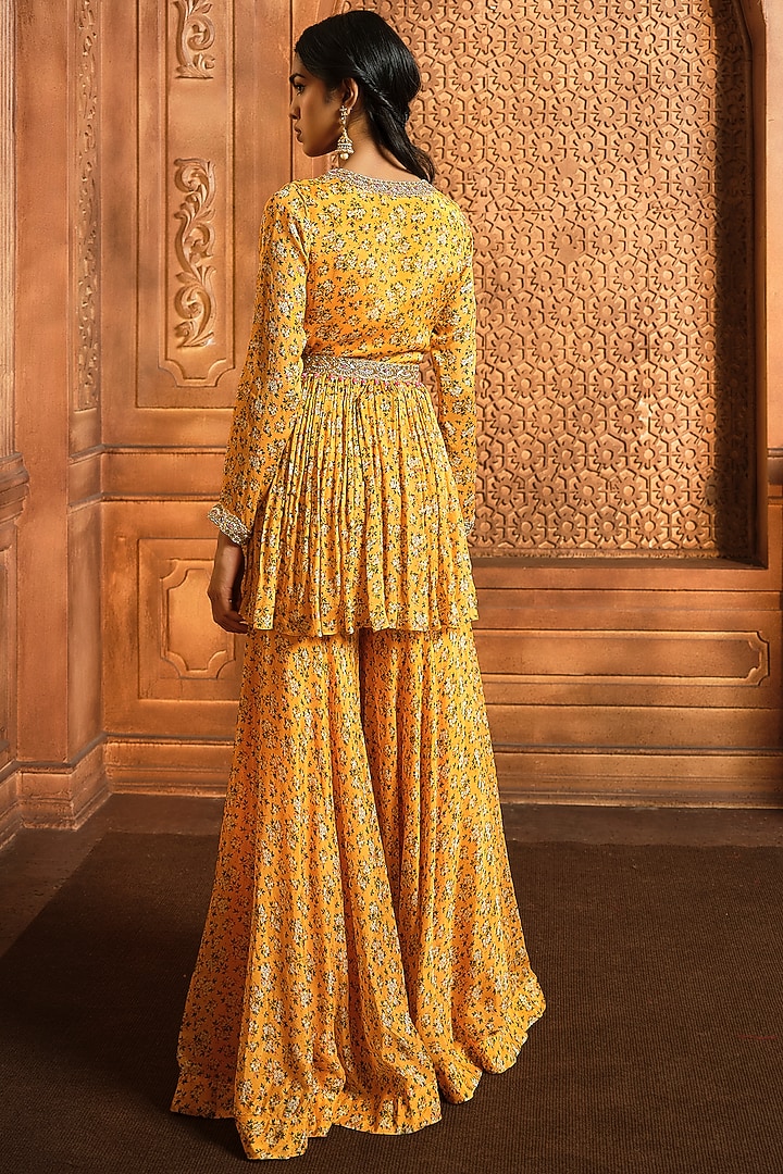 Yellow Chiffon Wedding Sharara Set by Aneesh Agarwaal PRET at Pernia's Pop Up Shop