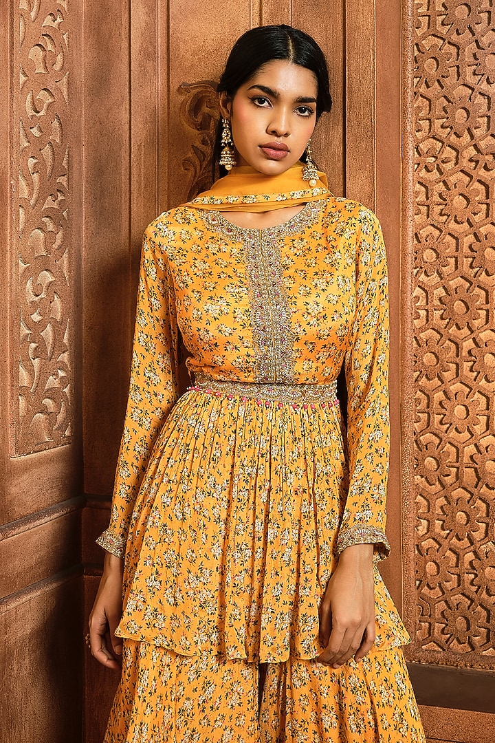 Yellow Chiffon Wedding Sharara Set by Aneesh Agarwaal PRET at Pernia's Pop Up Shop