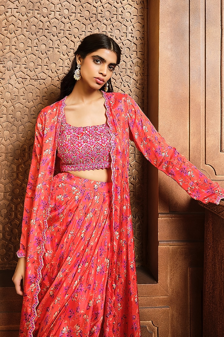 Orange Habutai Printed Skirt Set by Aneesh Agarwaal PRET at Pernia's Pop Up Shop