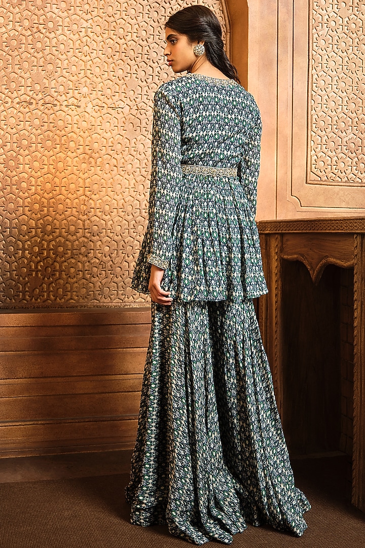Navy Blue Chiffon Wedding Sharara Set by Aneesh Agarwaal PRET at Pernia's Pop Up Shop