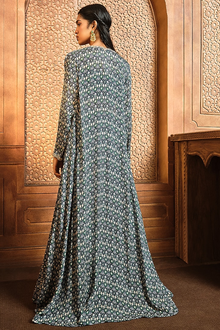 Navy Blue Chiffon Embroidered Jacket Set by Aneesh Agarwaal PRET at Pernia's Pop Up Shop