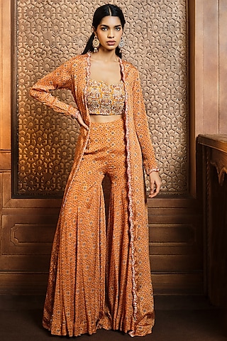 Mustard Chiffon Sharara Set by Aneesh Agarwaal PRET