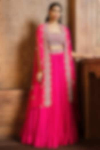 Rani Pink Soft Organza Skirt Set by Aneesh Agarwaal PRET