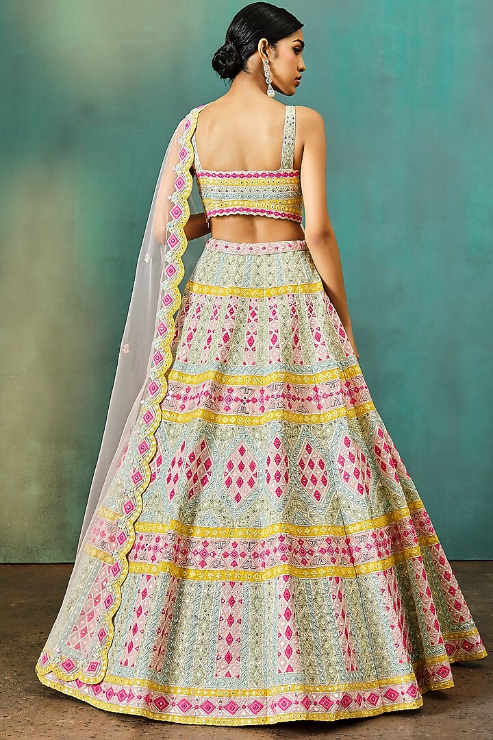 Ivory Organza Embroidered Bridal Lehenga Set by Aneesh Agarwaal at Pernia's Pop Up Shop