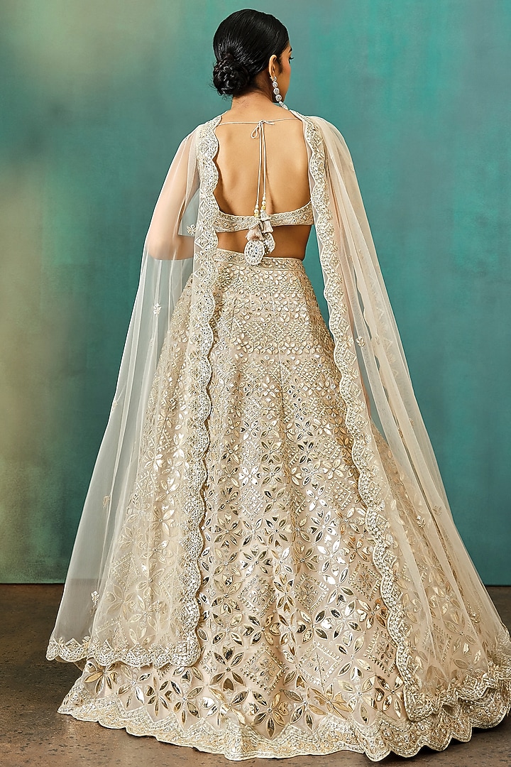 Beige-Gold Organza Embroidered Bridal Lehenga Set by Aneesh Agarwaal at Pernia's Pop Up Shop