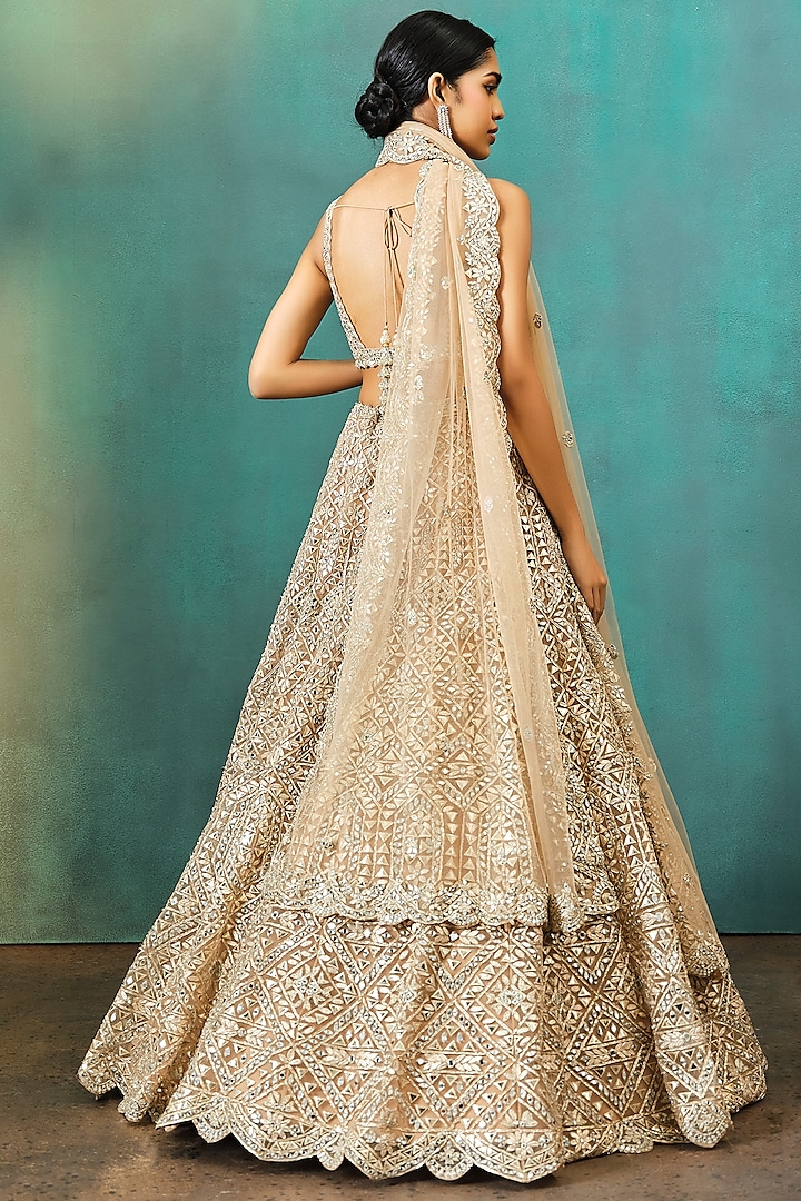 Gold Net Embroidered Wedding Lehenga Set By Aneesh Agarwaal At Pernias