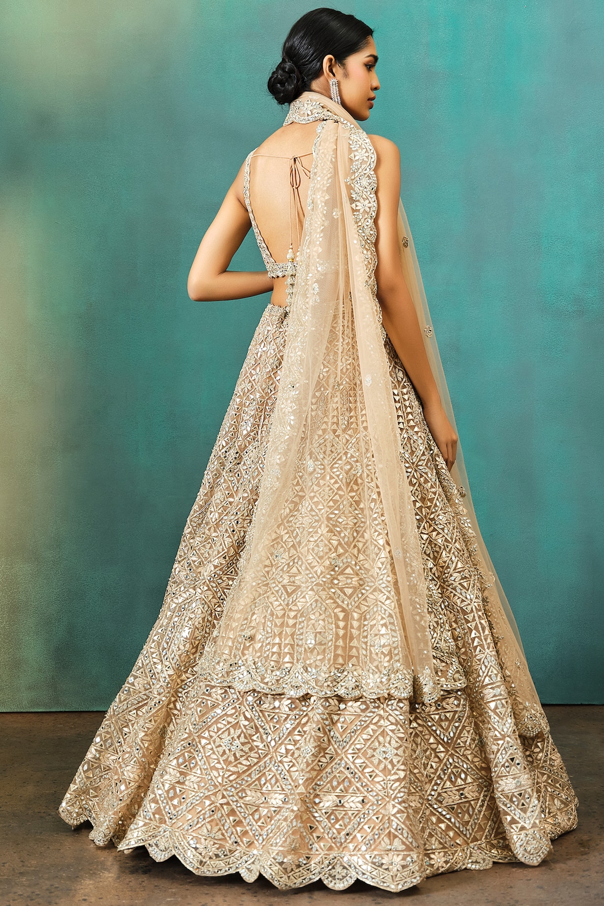 Gold Net Embroidered Wedding Lehenga Set By Aneesh Agarwaal At Pernias