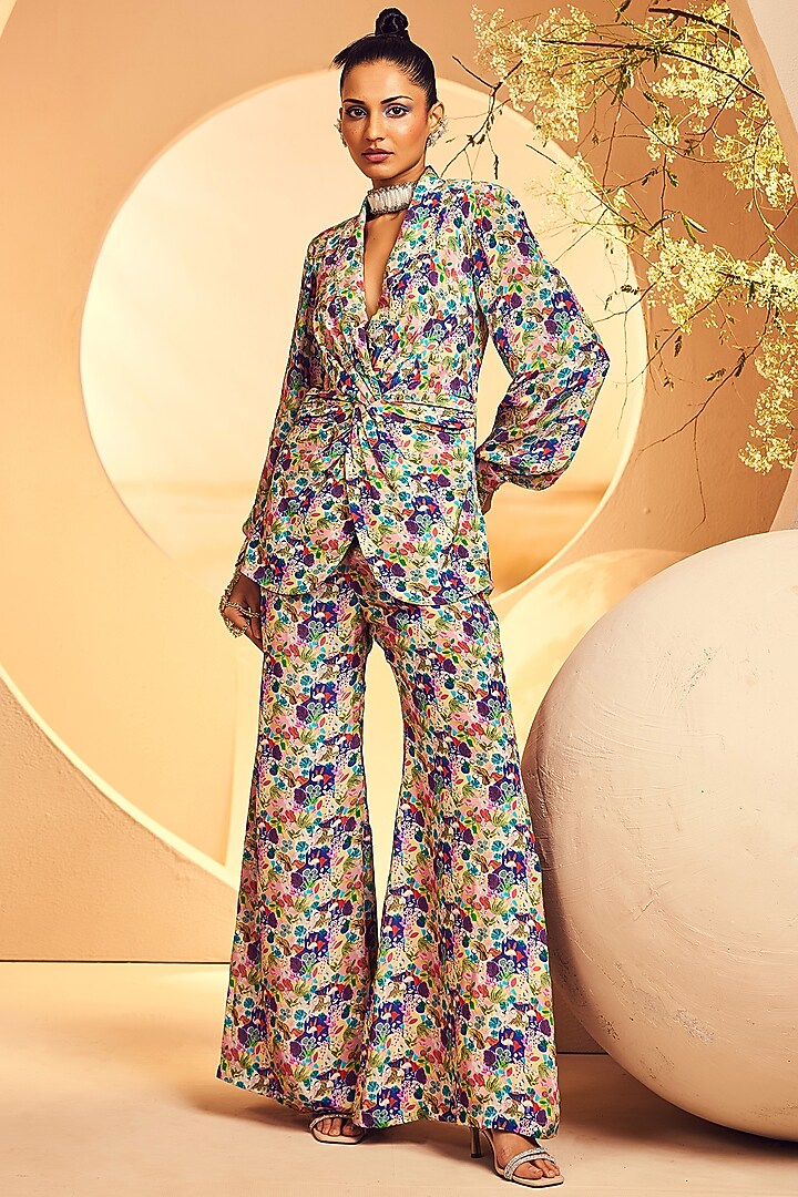 Light Pink Crepe Printed Blazer Set by Aneesh Agarwaal PRET at Pernia's Pop Up Shop