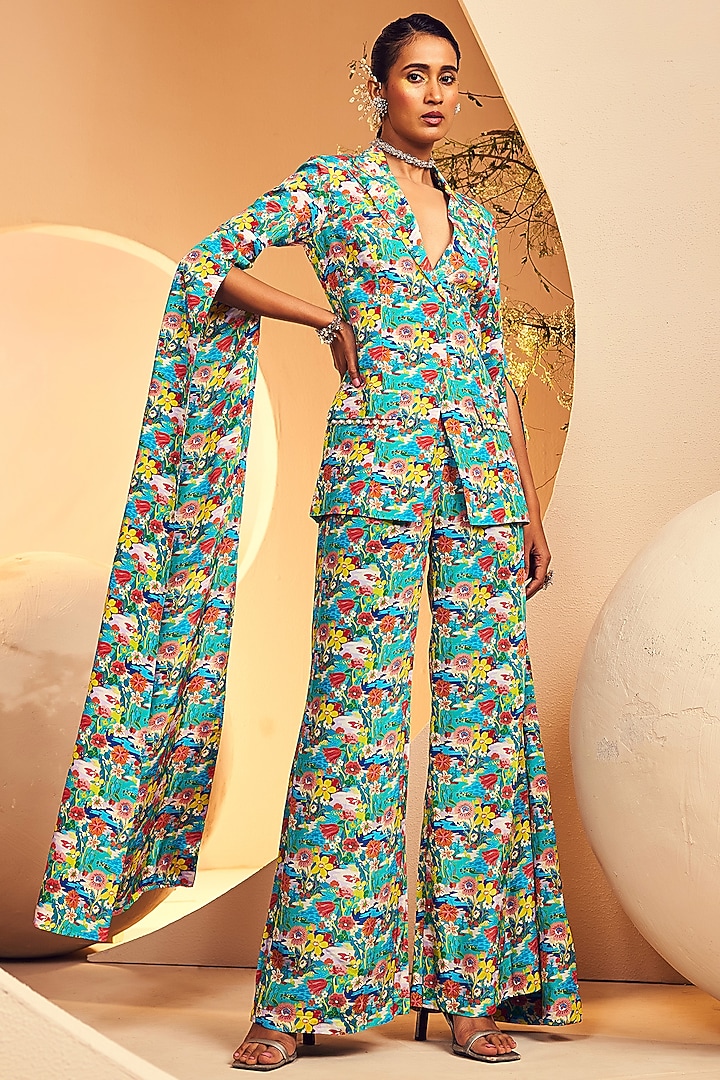 Green Crepe Pearl Embroidered Blazer Set by Aneesh Agarwaal PRET at Pernia's Pop Up Shop