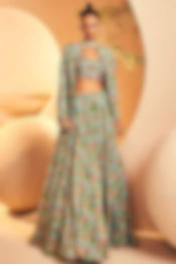 Aqua Crepe Botanical Printed Skirt Set by Aneesh Agarwaal PRET at Pernia's Pop Up Shop