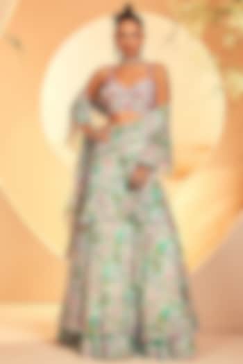 Aqua Chinon Chiffon Printed Pre-Stitched Layered Wedding Saree Set by Aneesh Agarwaal PRET at Pernia's Pop Up Shop