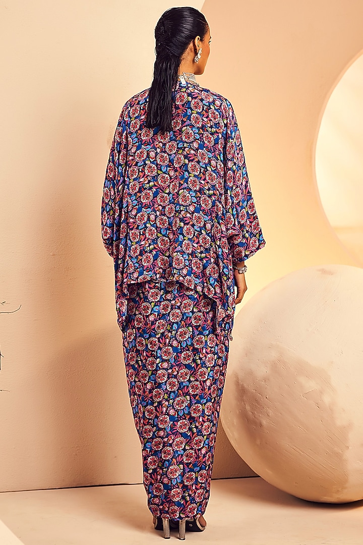 Navy Crepe Folk Printed Dhoti Set by Aneesh Agarwaal PRET at Pernia's Pop Up Shop