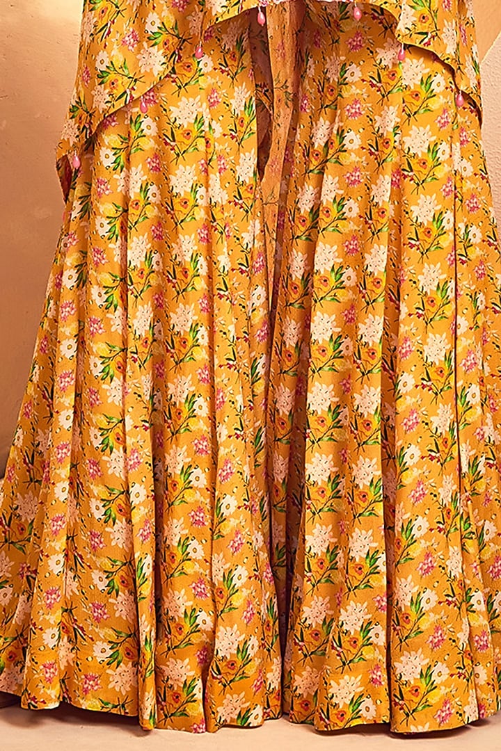 Yellow Chinon Chiffon Floral Wedding Sharara Set by Aneesh Agarwaal PRET at Pernia's Pop Up Shop