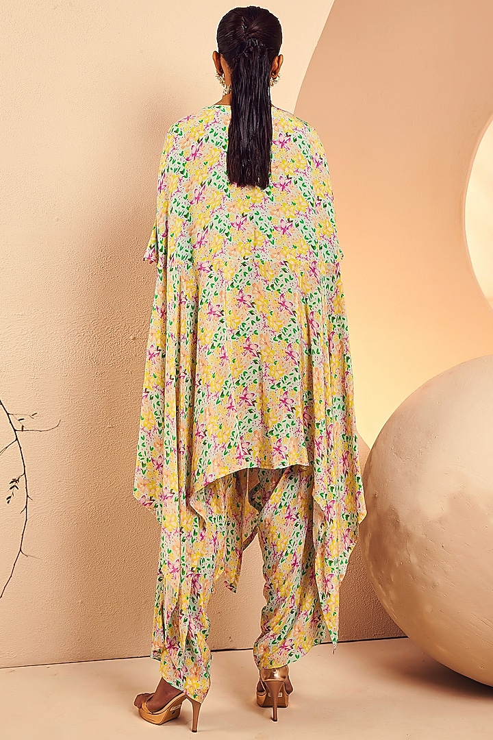 Aqua Blue Crepe Floral Printed Dhoti Set by Aneesh Agarwaal PRET at Pernia's Pop Up Shop