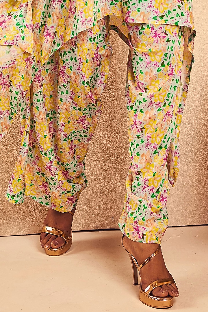 Aqua Blue Crepe Floral Printed Dhoti Set by Aneesh Agarwaal PRET at Pernia's Pop Up Shop