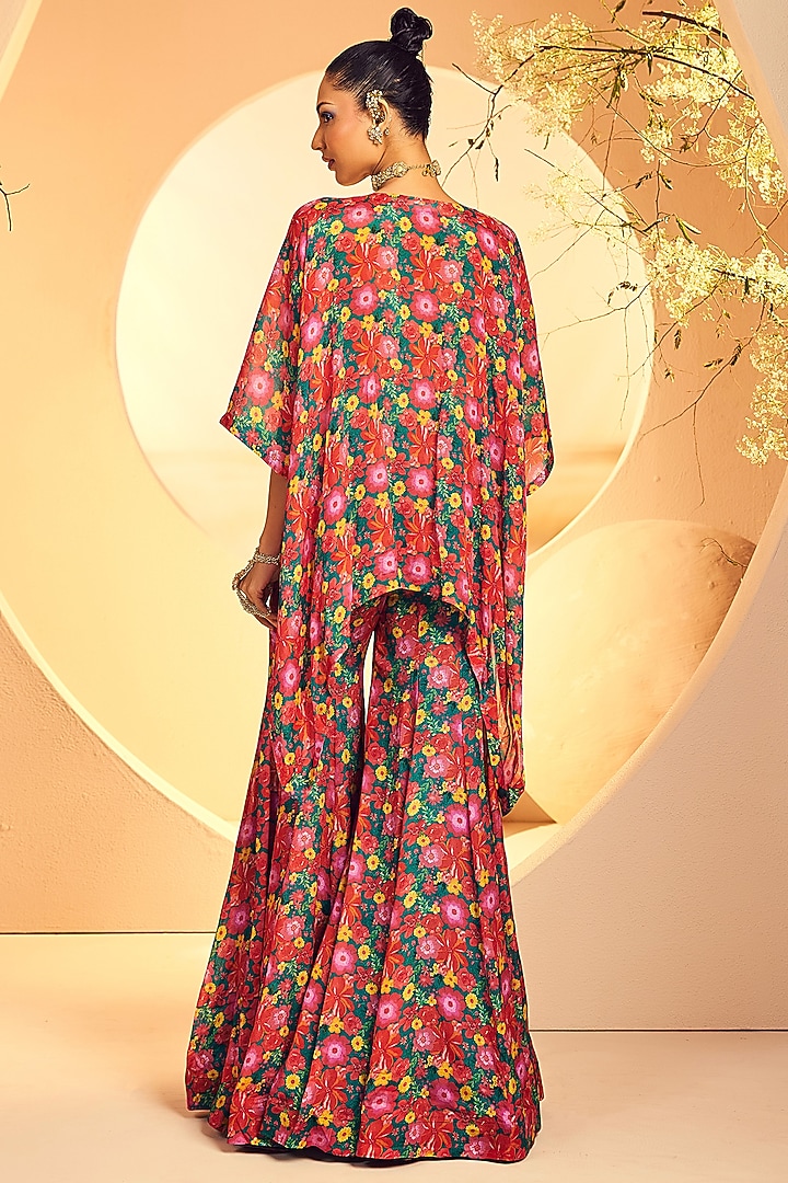 Multi-Colored Crepe Floral Printed Wedding Sharara Set by Aneesh Agarwaal PRET at Pernia's Pop Up Shop