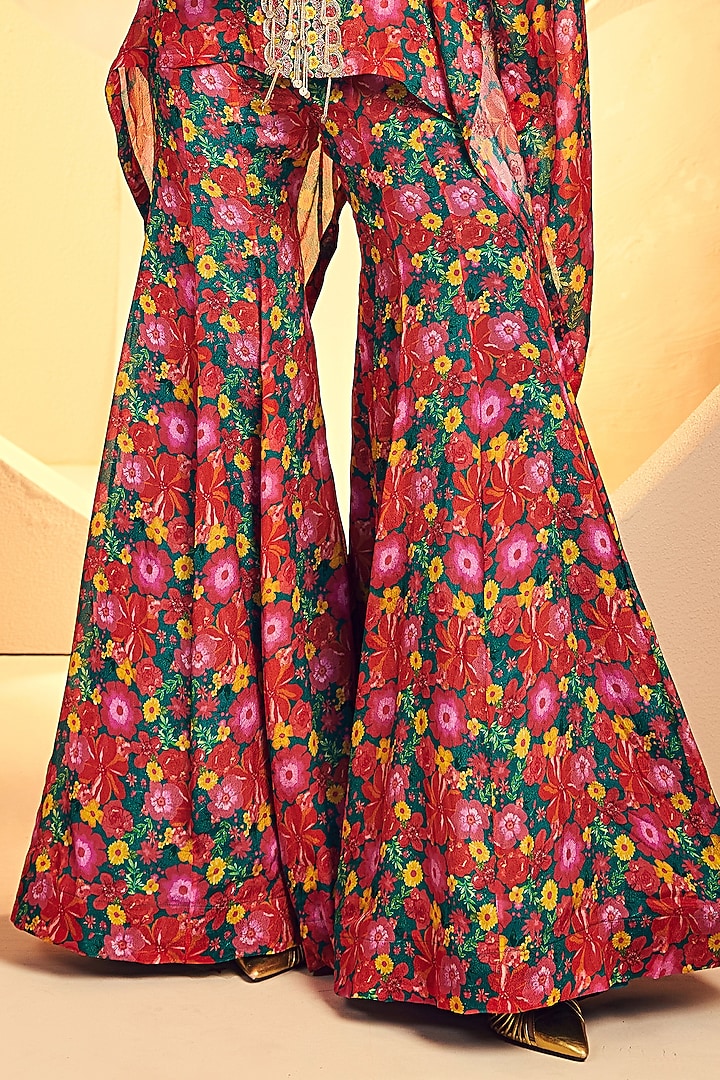 Multi-Colored Crepe Floral Printed Wedding Sharara Set by Aneesh Agarwaal PRET at Pernia's Pop Up Shop