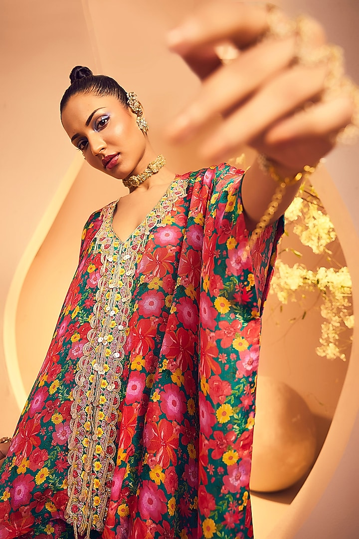Multi-Colored Crepe Floral Printed Wedding Sharara Set by Aneesh Agarwaal PRET at Pernia's Pop Up Shop