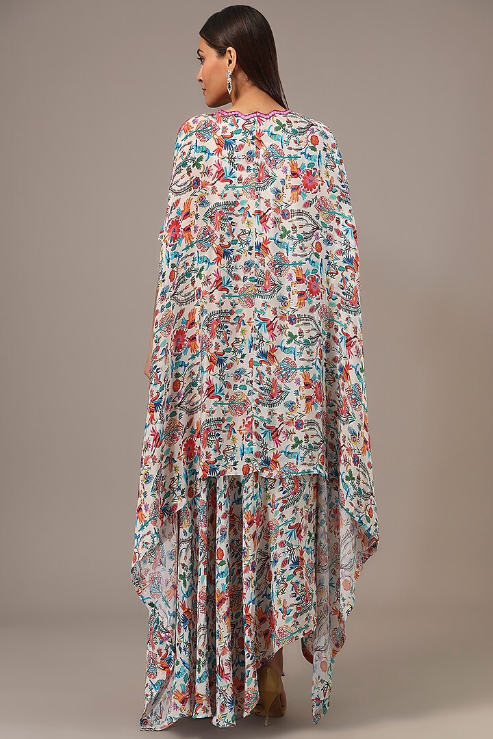 White Crepe Printed & Thread Embroidered Cape Set by Aneesh Agarwaal PRET at Pernia's Pop Up Shop
