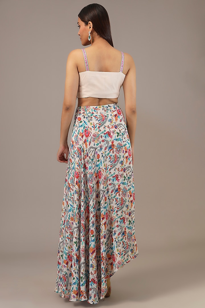 White Crepe Printed & Thread Embroidered Cape Set by Aneesh Agarwaal PRET at Pernia's Pop Up Shop