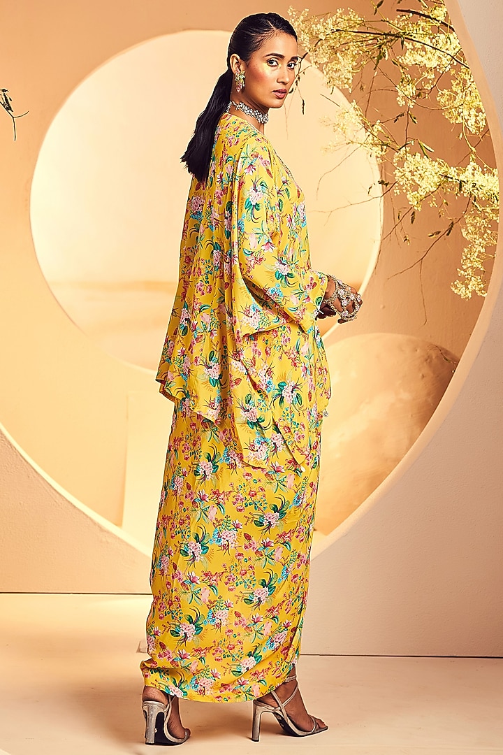 Yellow Crepe Floral Printed Dhoti Set by Aneesh Agarwaal PRET at Pernia's Pop Up Shop