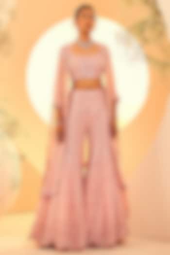 Pink Organza Cutdana & Pearl Embroidered Bridal Sharara Set by Aneesh Agarwaal at Pernia's Pop Up Shop