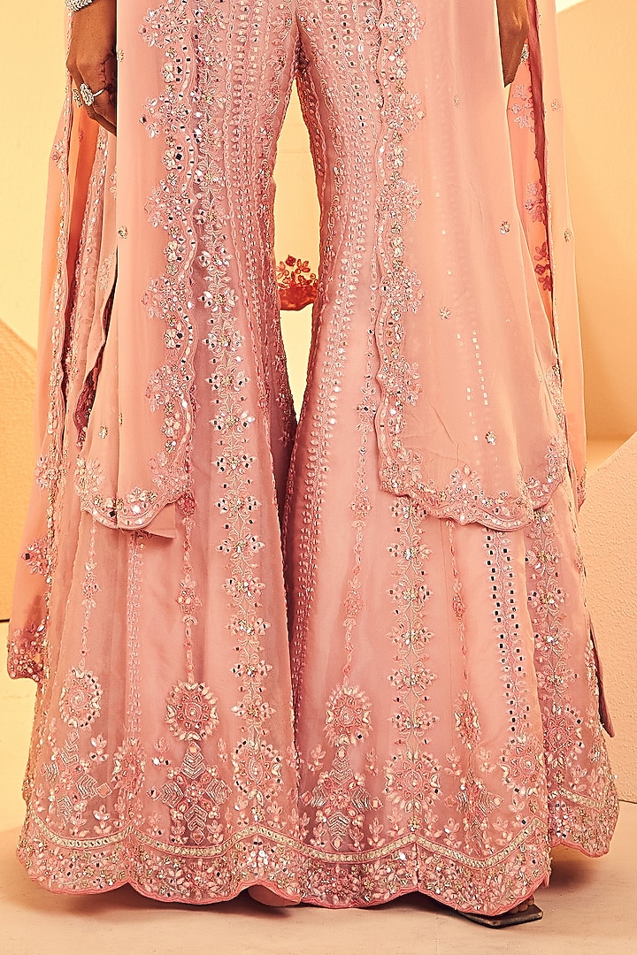 Pink Organza Cutdana & Pearl Embroidered Bridal Sharara Set by Aneesh Agarwaal at Pernia's Pop Up Shop