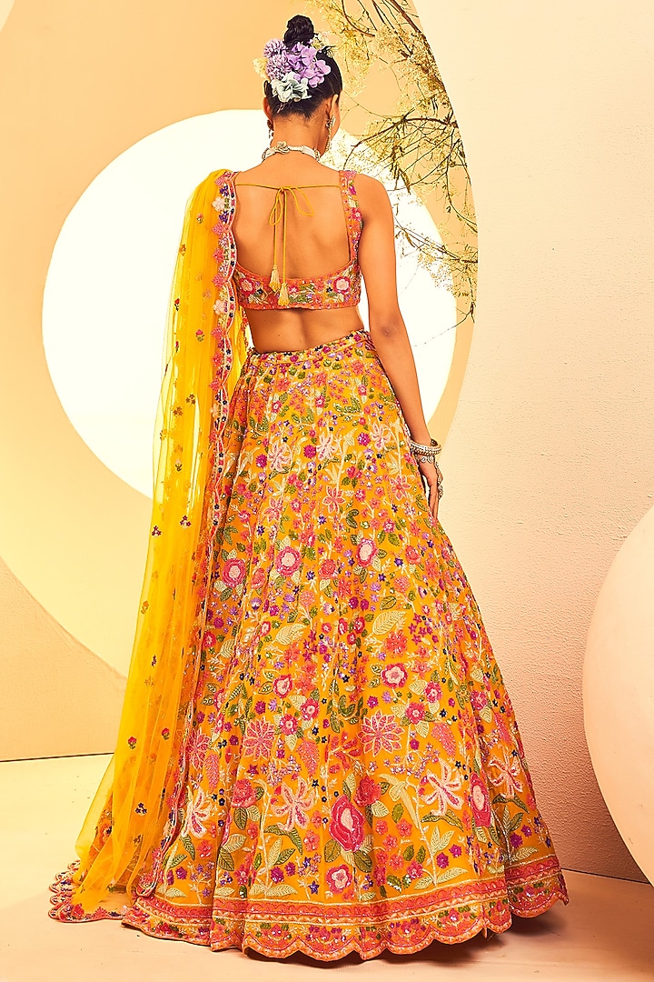 Yellow Organza Sequins & Cutdana Embroidered Bridal Lehenga Set by Aneesh Agarwaal at Pernia's Pop Up Shop