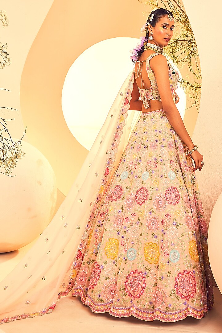 Grey Organza Sequins & Cutdana Embroidered Bridal Lehenga Set by Aneesh Agarwaal at Pernia's Pop Up Shop
