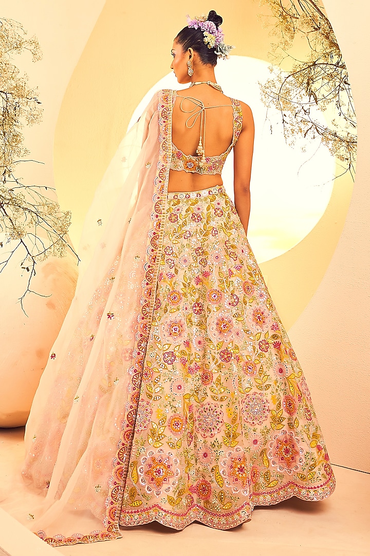 Ivory Organza Sequins & Cutdana Embroidered Bridal Lehenga Set by Aneesh Agarwaal at Pernia's Pop Up Shop