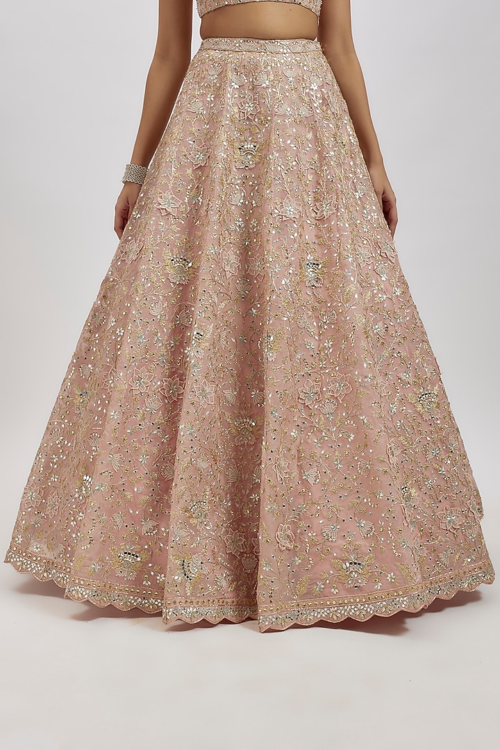 Salmon Pink Organza Jacket Bridal Lehenga Set by Aneesh Agarwaal at Pernia's Pop Up Shop