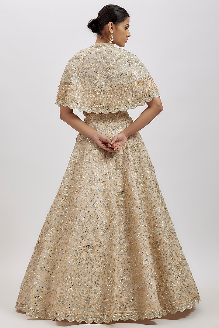 Ivory Organza Jacket Bridal Lehenga Set by Aneesh Agarwaal at Pernia's Pop Up Shop