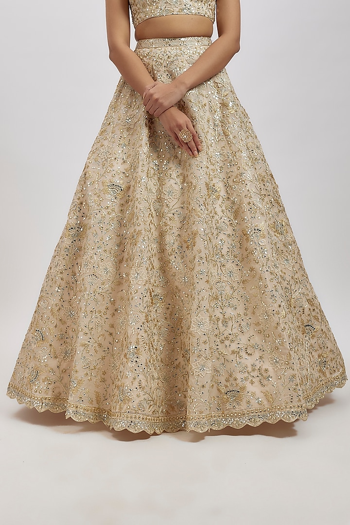 Ivory Organza Jacket Bridal Lehenga Set by Aneesh Agarwaal at Pernia's Pop Up Shop